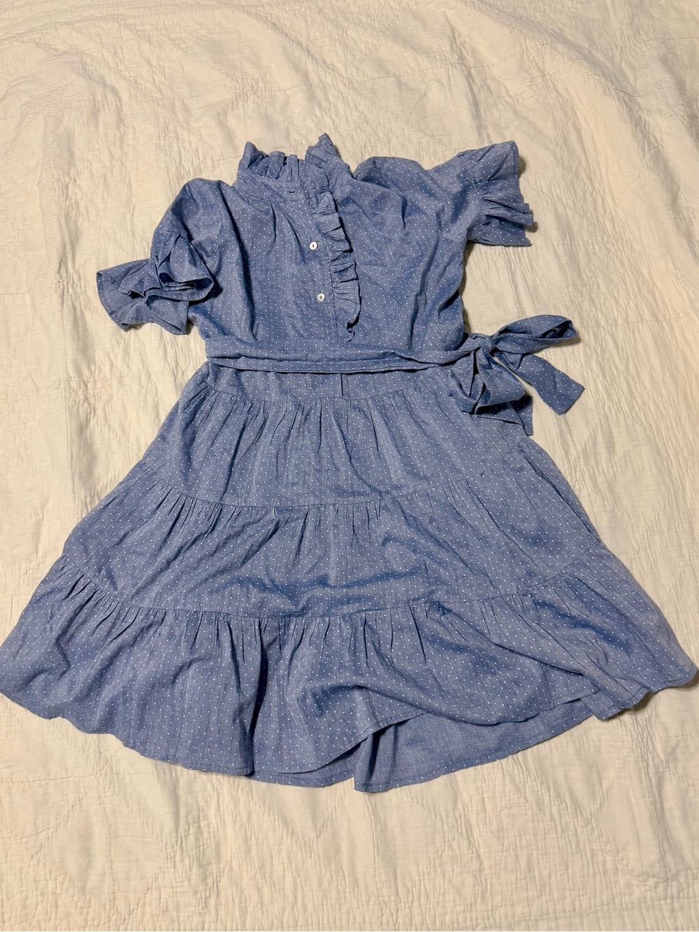 Mille Blue Ruffle Tiered Mini Dress with Self-Tie Waist